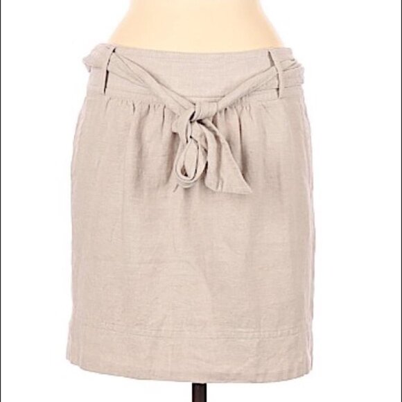 Banana Republic Linen Mini Above Knee Belted Lined Skirt Tan Beige Small - Picture 2 of 8